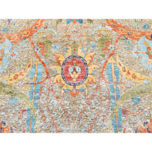 Load image into Gallery viewer, 12&#39;x12&#39; Tan Silk With Textured Wool Sickle Leaf Design Hand Knotted Oriental Round Rug FWR353790