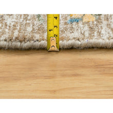 Load image into Gallery viewer, 12&#39;x12&#39; Tan Silk With Textured Wool Sickle Leaf Design Hand Knotted Oriental Round Rug FWR353790