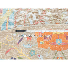 Load image into Gallery viewer, 12&#39;x12&#39; Tan Silk With Textured Wool Sickle Leaf Design Hand Knotted Oriental Round Rug FWR353790