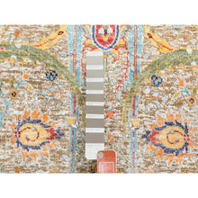 Load image into Gallery viewer, 2&#39;6&quot;x16&#39;4&quot; Hand Knotted Tan Silk With Textured Wool Sickle Leaf Design Oriental Xl Runner Rug FWR353796