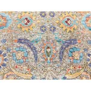 2'6"x16'4" Hand Knotted Tan Silk With Textured Wool Sickle Leaf Design Oriental Xl Runner Rug FWR353796