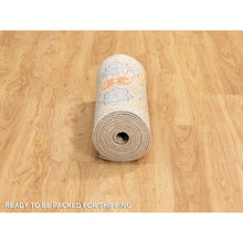 Load image into Gallery viewer, 2&#39;6&quot;x16&#39;4&quot; Hand Knotted Tan Silk With Textured Wool Sickle Leaf Design Oriental Xl Runner Rug FWR353796