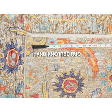 Load image into Gallery viewer, 2&#39;6&quot;x16&#39;4&quot; Hand Knotted Tan Silk With Textured Wool Sickle Leaf Design Oriental Xl Runner Rug FWR353796