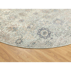 11'10"x11'10" Ivory Silk With Textured Wool Tabriz Hand Knotted Oriental Round Rug FWR353874