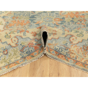 5'9"x9' Ivory Variegated Broken Heriz Design Supple Collection Pure Wool Hand Knotted Oriental Rug FWR353928