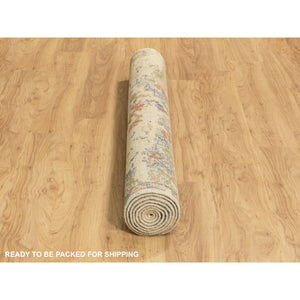 5'9"x9' Ivory Variegated Broken Heriz Design Supple Collection Pure Wool Hand Knotted Oriental Rug FWR353928