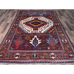 6'x8'6" Alabaster White, Afghan Ersari With Turkish Knot, Caucasian Design Revival, Ancient Bird Figurines, Vegetable Dyes, Densely Woven, Hand Knotted, Soft Wool, Oriental Rug FWR3534