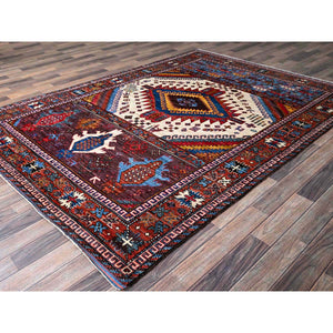6'x8'6" Alabaster White, Afghan Ersari With Turkish Knot, Caucasian Design Revival, Ancient Bird Figurines, Vegetable Dyes, Densely Woven, Hand Knotted, Soft Wool, Oriental Rug FWR3534