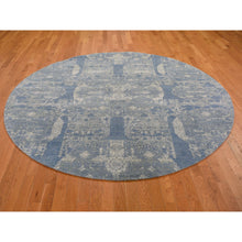 Load image into Gallery viewer, 8&#39;1&quot;x8&#39;1&quot; Round Blue Wool And Pure Silk Jewellery Design Hand Knotted Oriental Rug FWR354000