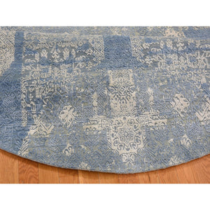 8'1"x8'1" Round Blue Wool And Pure Silk Jewellery Design Hand Knotted Oriental Rug FWR354000