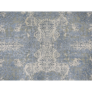 8'1"x8'1" Round Blue Wool And Pure Silk Jewellery Design Hand Knotted Oriental Rug FWR354000