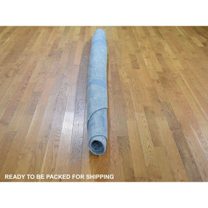 8'1"x8'1" Round Blue Wool And Pure Silk Jewellery Design Hand Knotted Oriental Rug FWR354000