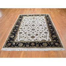 Load image into Gallery viewer, 6&#39;x9&#39;3&quot; Black Half Wool And Half Silk Thick And Plush Rajasthan Hand Knotted Oriental Rug FWR354096