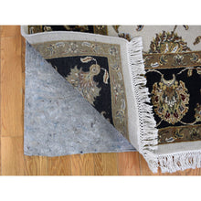 Load image into Gallery viewer, 6&#39;x9&#39;3&quot; Black Half Wool And Half Silk Thick And Plush Rajasthan Hand Knotted Oriental Rug FWR354096