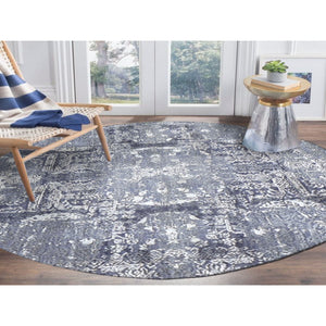 4'x4' Round Gray Wool And Pure Silk Jewellery Design Hand Knotted Oriental Rug FWR354150