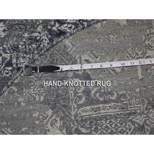 4'x4' Round Gray Wool And Pure Silk Jewellery Design Hand Knotted Oriental Rug FWR354150