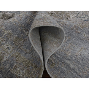 8'x9'10" Gray Abstract Design Wool And Silk Denser Weave Hand Knotted Oriental Rug FWR354252
