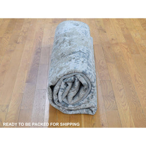 8'x9'10" Gray Abstract Design Wool And Silk Denser Weave Hand Knotted Oriental Rug FWR354252