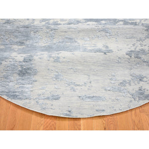 7'10"x7'10" Round Abstract Design Wool And Silk Hi-low Pile Denser Weave Hand Knotted Oriental Rug FWR354318
