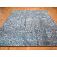Load image into Gallery viewer, 9&#39;x12&#39; Blue Erased Persian Design Wool And Silk Hand Knotted Oriental Rug FWR354342