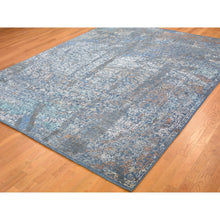 Load image into Gallery viewer, 9&#39;x12&#39; Blue Erased Persian Design Wool And Silk Hand Knotted Oriental Rug FWR354342