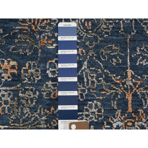 9'x12' Blue Erased Persian Design Wool And Silk Hand Knotted Oriental Rug FWR354342