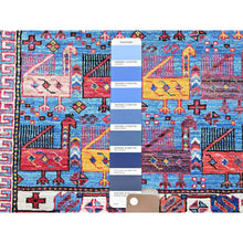 Load image into Gallery viewer, 6&#39;x7&#39;4&quot; Colorful, Afghan Ersari With Turkish Knot, Caucasian Design Revival, Ancient Bird Figurines, Vegetable Dyes, Densely Woven, Hand Knotted, Soft And Shiny Wool, Oriental Rug FWR3540