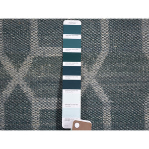 2'7"x9'8" Aegean Blue Hand Woven Flat Weave Pure Wool Reversible Kilim Runner Oriental Rug FWR354708