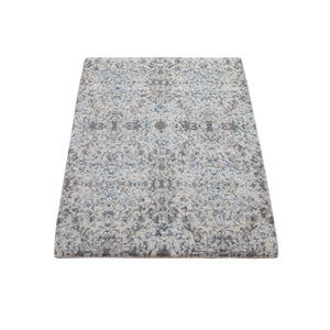 2'x3' Gray Wool And Silk Abstract Design Hand Knotted Oriental Rug FWR354780