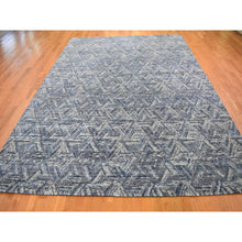 Load image into Gallery viewer, 8&#39;9&quot;x12&#39;3&quot; The Interwined Triangles, Blue Silk With Textured Wool Hand Knotted Oriental Rug FWR354840