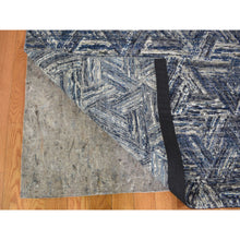 Load image into Gallery viewer, 8&#39;9&quot;x12&#39;3&quot; The Interwined Triangles, Blue Silk With Textured Wool Hand Knotted Oriental Rug FWR354840