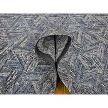 Load image into Gallery viewer, 8&#39;9&quot;x12&#39;3&quot; The Interwined Triangles, Blue Silk With Textured Wool Hand Knotted Oriental Rug FWR354840