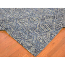Load image into Gallery viewer, 8&#39;9&quot;x12&#39;3&quot; The Interwined Triangles, Blue Silk With Textured Wool Hand Knotted Oriental Rug FWR354840