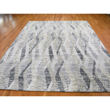 Load image into Gallery viewer, 9&#39;x12&#39; Dimensional Curtains Gray Silk With Textured Wool Hand Knotted Oriental Rug FWR354864