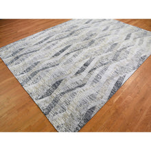 Load image into Gallery viewer, 9&#39;x12&#39; Dimensional Curtains Gray Silk With Textured Wool Hand Knotted Oriental Rug FWR354864