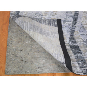 9'x12' Dimensional Curtains Gray Silk With Textured Wool Hand Knotted Oriental Rug FWR354864