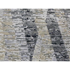 9'x12' Dimensional Curtains Gray Silk With Textured Wool Hand Knotted Oriental Rug FWR354864
