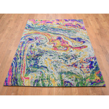 Load image into Gallery viewer, 4&#39;9&quot;x6&#39;7&quot; The Lava, Colorful Sari Silk With Textured Wool Hand Knotted Oriental Rug FWR354906