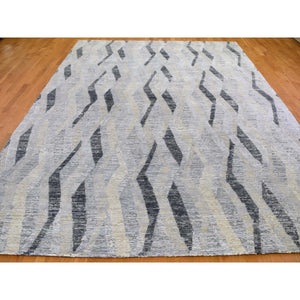 10'x14' Dimensional Curtains Gray Silk With Textured Wool Hand Knotted Oriental Rug FWR354918