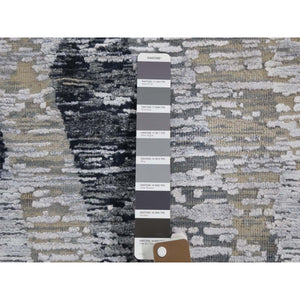 10'x14' Dimensional Curtains Gray Silk With Textured Wool Hand Knotted Oriental Rug FWR354918