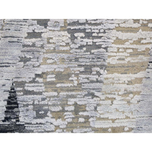 10'x14' Dimensional Curtains Gray Silk With Textured Wool Hand Knotted Oriental Rug FWR354918