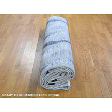 Load image into Gallery viewer, 10&#39;x14&#39; Dimensional Curtains Gray Silk With Textured Wool Hand Knotted Oriental Rug FWR354918