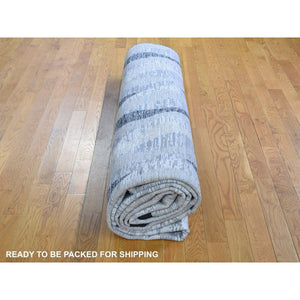 10'x14' Dimensional Curtains Gray Silk With Textured Wool Hand Knotted Oriental Rug FWR354918
