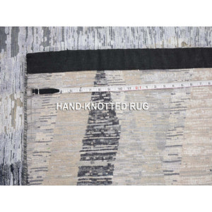 10'x14' Dimensional Curtains Gray Silk With Textured Wool Hand Knotted Oriental Rug FWR354918