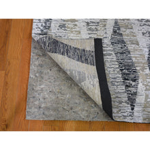Load image into Gallery viewer, 3&#39;x12&#39; Dimensional Curtains Gray Silk With Textured Wool Hand Knotted Runner Oriental Rug FWR354972