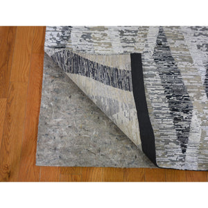 3'x12' Dimensional Curtains Gray Silk With Textured Wool Hand Knotted Runner Oriental Rug FWR354972