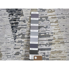 Load image into Gallery viewer, 3&#39;x12&#39; Dimensional Curtains Gray Silk With Textured Wool Hand Knotted Runner Oriental Rug FWR354972