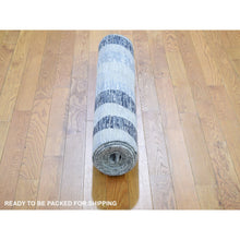 Load image into Gallery viewer, 3&#39;x12&#39; Dimensional Curtains Gray Silk With Textured Wool Hand Knotted Runner Oriental Rug FWR354972
