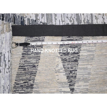 Load image into Gallery viewer, 3&#39;x12&#39; Dimensional Curtains Gray Silk With Textured Wool Hand Knotted Runner Oriental Rug FWR354972