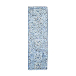2'5"x8' Distressed Oushak Pure Silk with Textured Wool Runner Hand Knotted Oriental Rug FWR355026